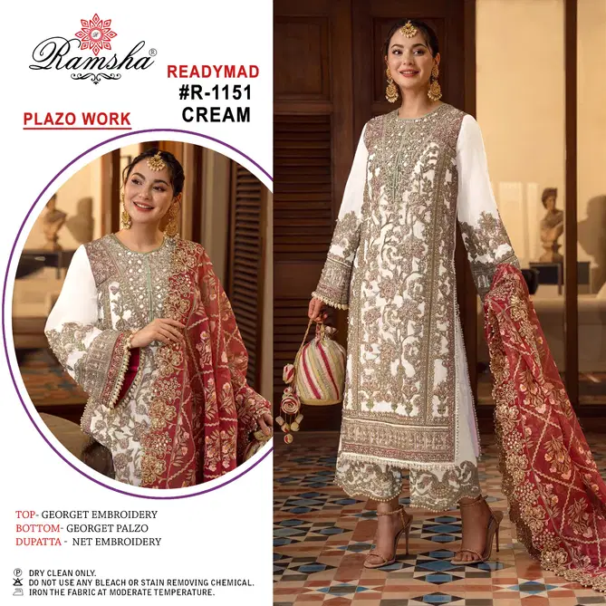 R 1151 Ramsha Cream And Black Georgette Pakistani Readymade Suits Wholesale Price In Surat
